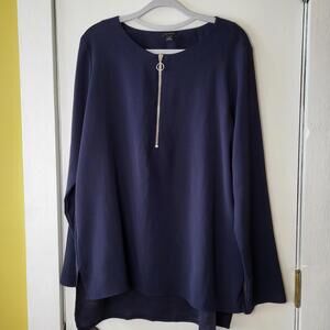Ann Taylor Top Womens med tall navy Blue 1/4 Zip Lightweight Stretch pullover